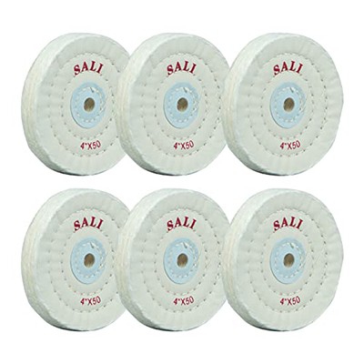 SALI 6팩 벤치 그라인더 버핑 휠용 연마 휠 4인치 화이트 코튼(50겹) 버퍼 연마기용 중간 연마 패드 1/2인치 아버 홀 포함